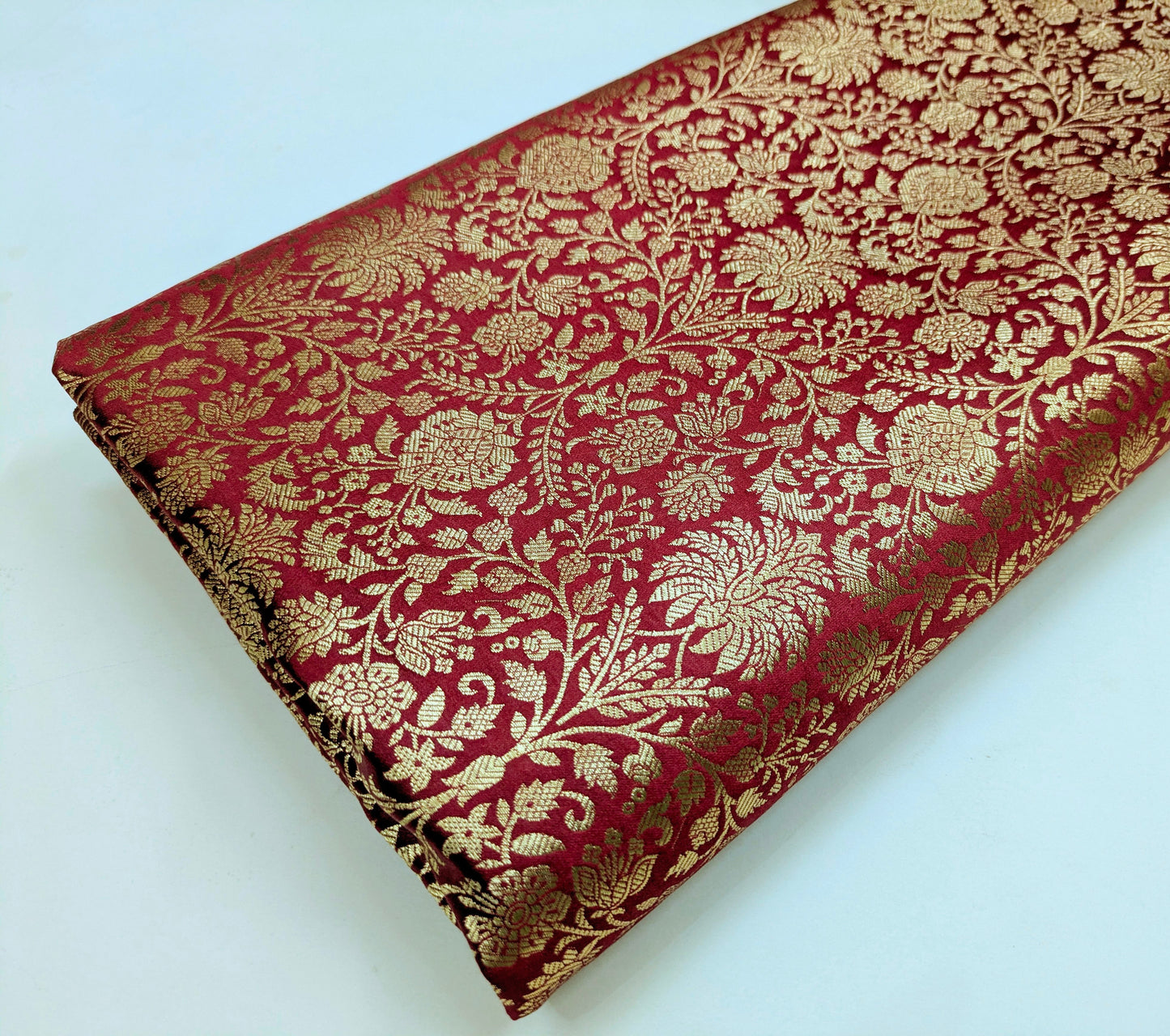 Indian Brocade fabric Jacquard damask fabric Red Gold fabric Wedding bridal fabric Luxury dress fabric Upholstery fabric by the yard NFAF559