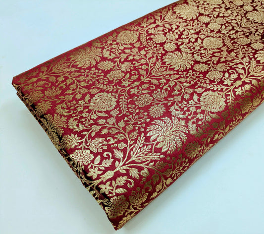 Indian Brocade fabric Jacquard damask fabric Red Gold fabric Wedding bridal fabric Luxury dress fabric Upholstery fabric by the yard NFAF559