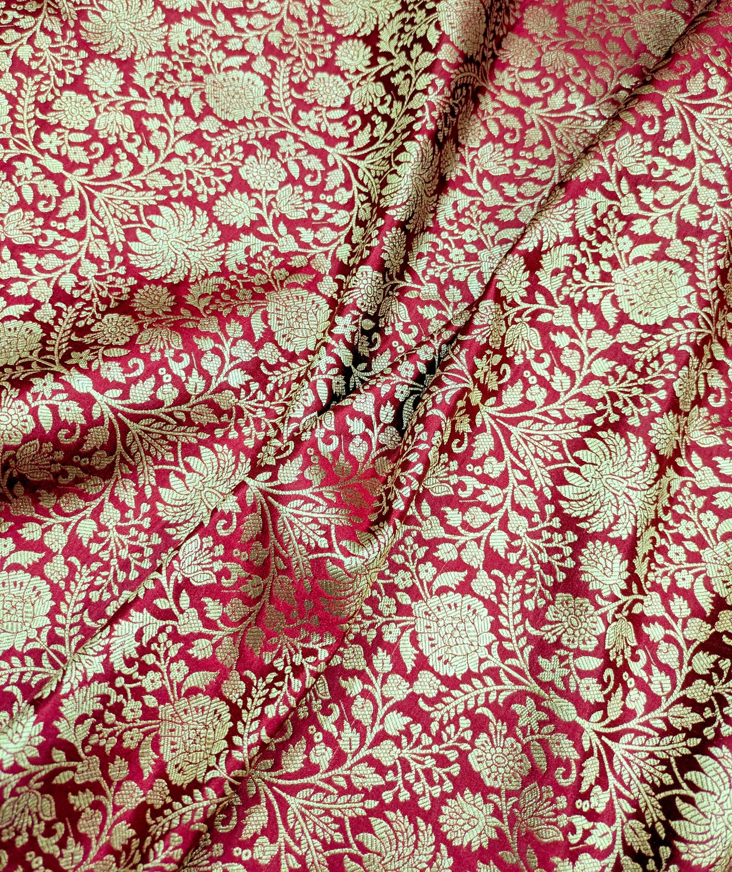 Indian Brocade fabric Jacquard damask fabric Red Gold fabric Wedding bridal fabric Luxury dress fabric Upholstery fabric by the yard NFAF559