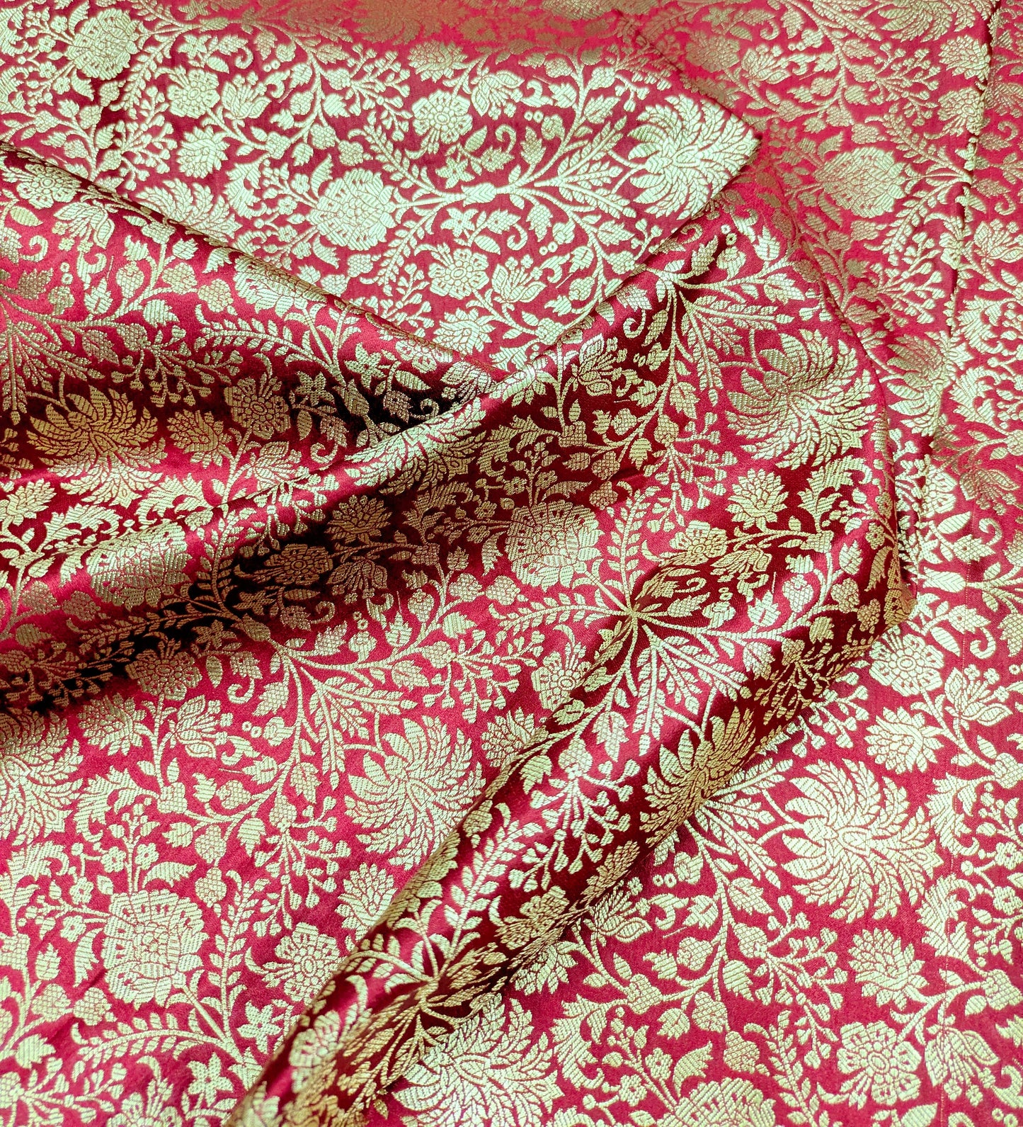 Indian Brocade fabric Jacquard damask fabric Red Gold fabric Wedding bridal fabric Luxury dress fabric Upholstery fabric by the yard NFAF559