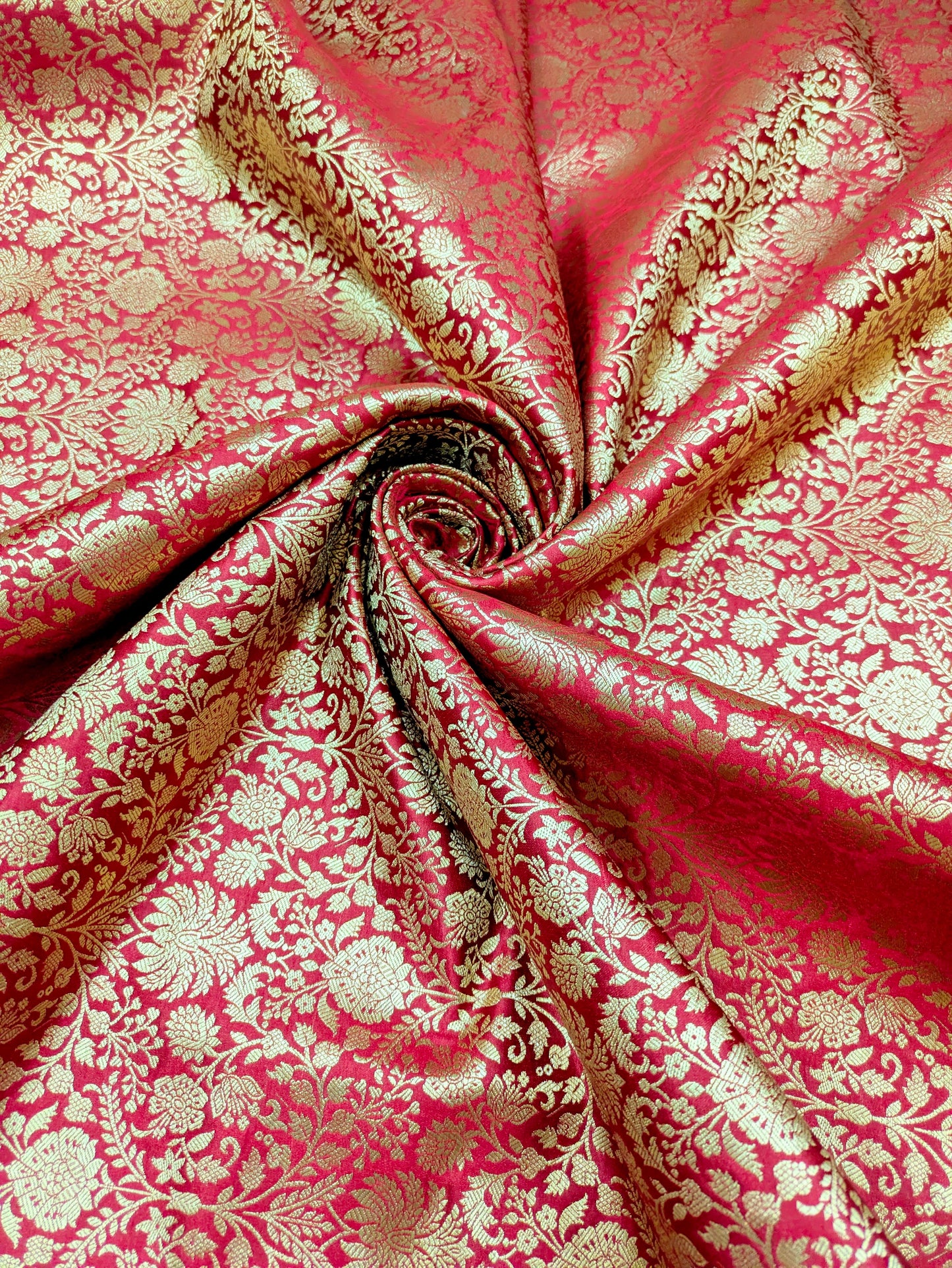 Indian Brocade fabric Jacquard damask fabric Red Gold fabric Wedding bridal fabric Luxury dress fabric Upholstery fabric by the yard NFAF559