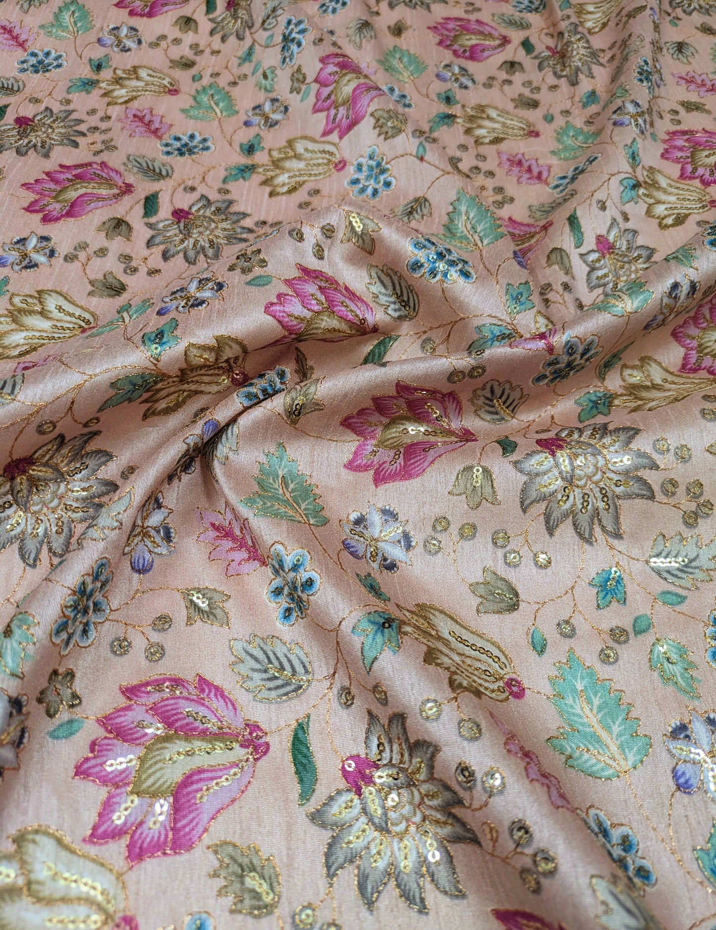 Embroidered fabric, Rose gold Wedding dress fabric, Thread embroidery, Royal fabric, Indian fabric, Handmade, Couture fashion, Bridesmaid dress - NFAF740