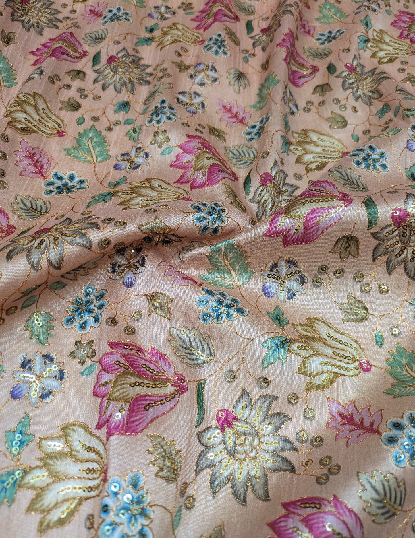 Embroidered fabric, Rose gold Wedding dress fabric, Thread embroidery, Royal fabric, Indian fabric, Handmade, Couture fashion, Bridesmaid dress - NFAF740