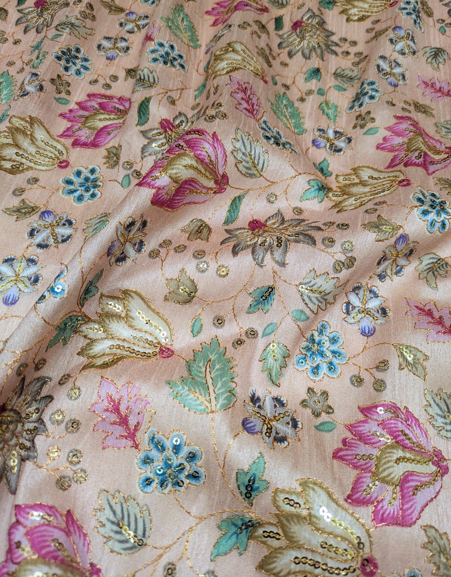 Embroidered fabric, Rose gold Wedding dress fabric, Thread embroidery, Royal fabric, Indian fabric, Handmade, Couture fashion, Bridesmaid dress - NFAF740