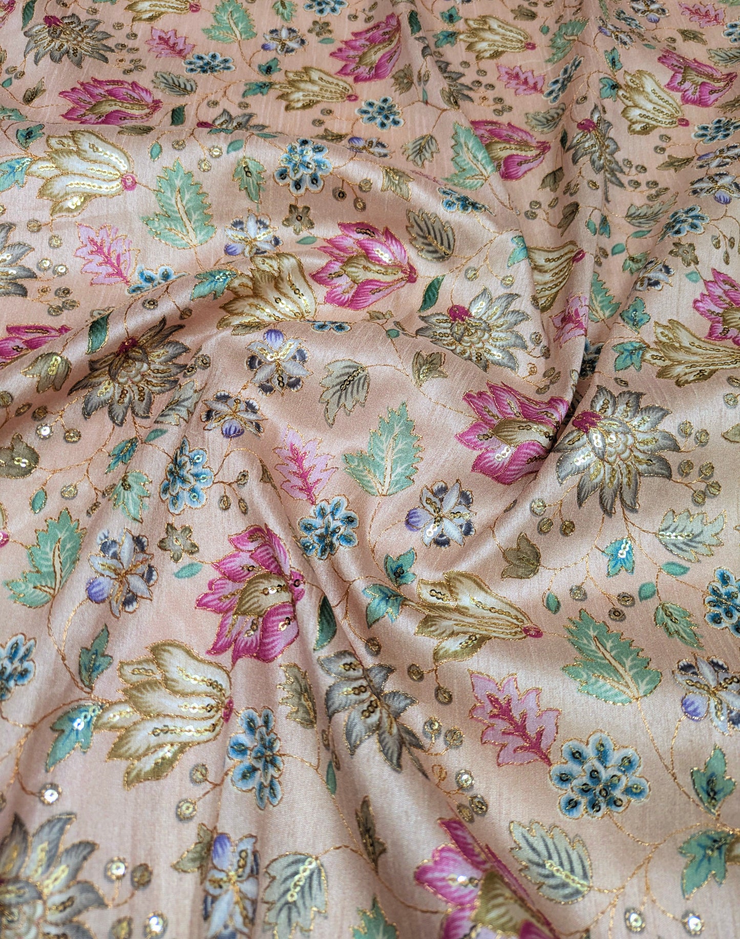 Embroidered fabric, Rose gold Wedding dress fabric, Thread embroidery, Royal fabric, Indian fabric, Handmade, Couture fashion, Bridesmaid dress - NFAF740