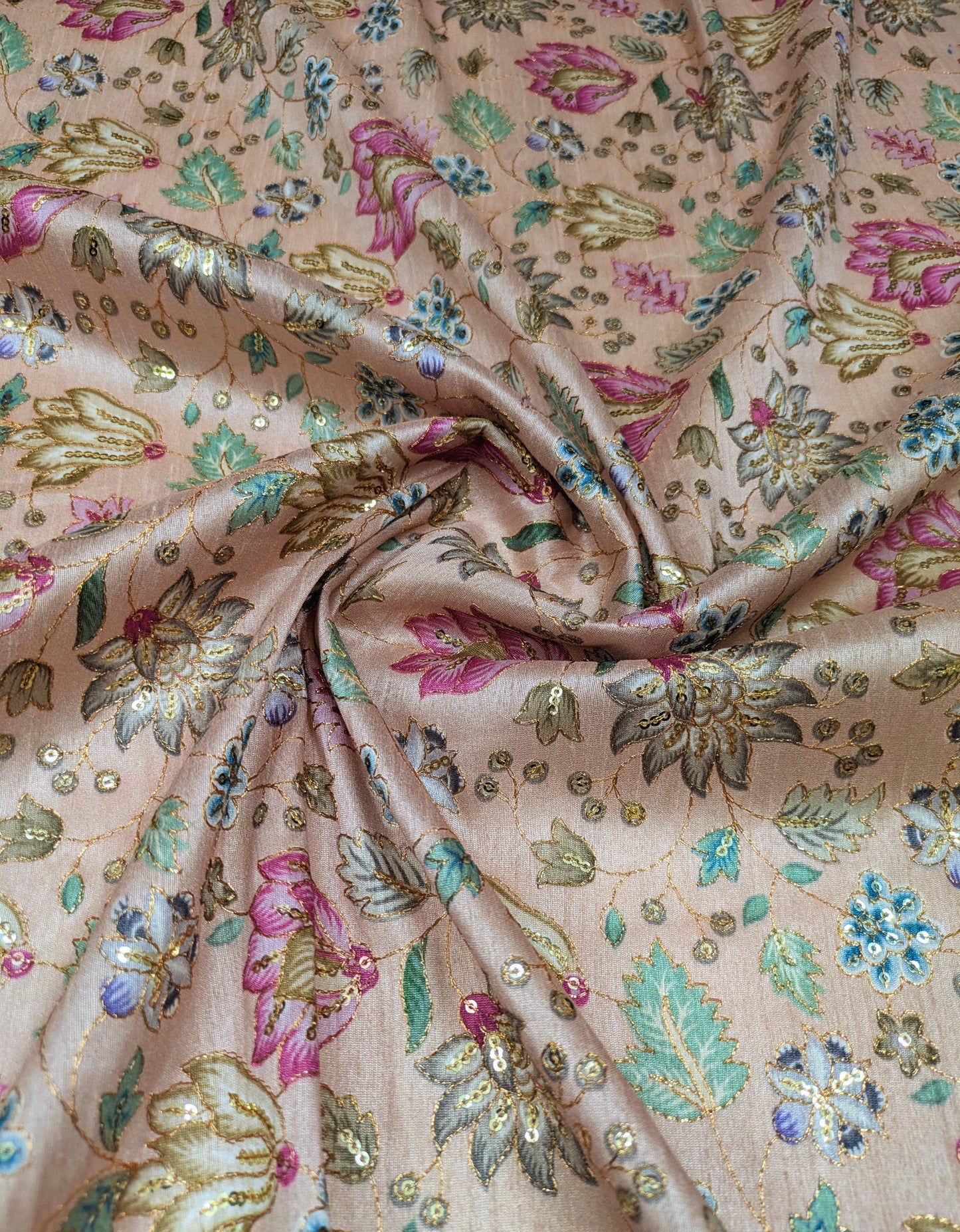 Embroidered fabric, Rose gold Wedding dress fabric, Thread embroidery, Royal fabric, Indian fabric, Handmade, Couture fashion, Bridesmaid dress - NFAF740