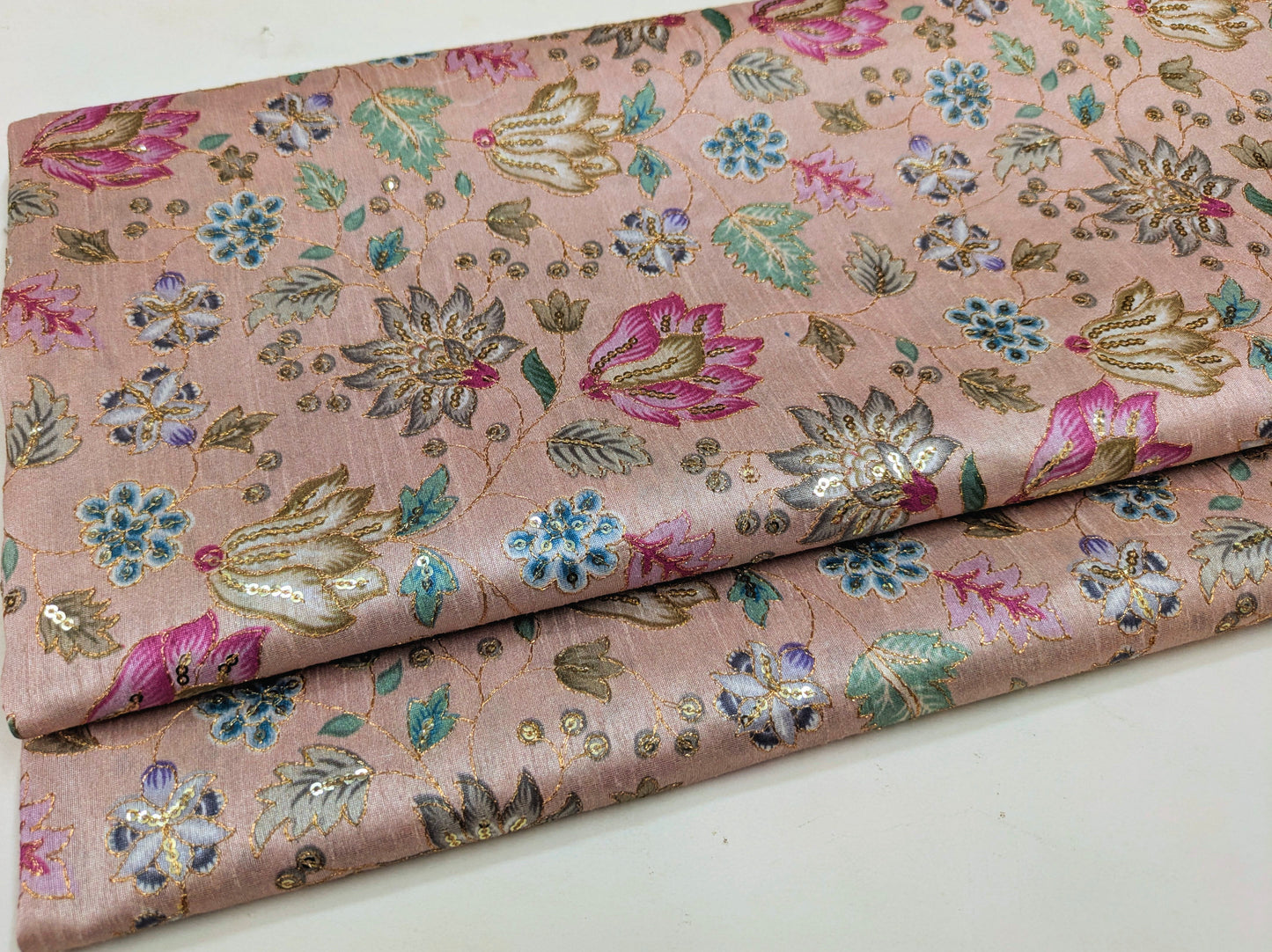 Embroidered fabric, Rose gold Wedding dress fabric, Thread embroidery, Royal fabric, Indian fabric, Handmade, Couture fashion, Bridesmaid dress - NFAF740