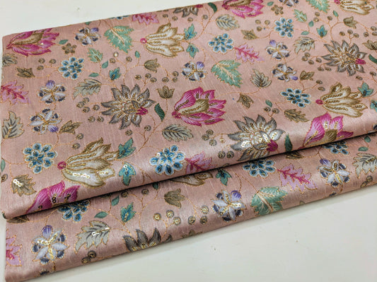 Embroidered fabric, Rose gold Wedding dress fabric, Thread embroidery, Royal fabric, Indian fabric, Handmade, Couture fashion, Bridesmaid dress - NFAF740