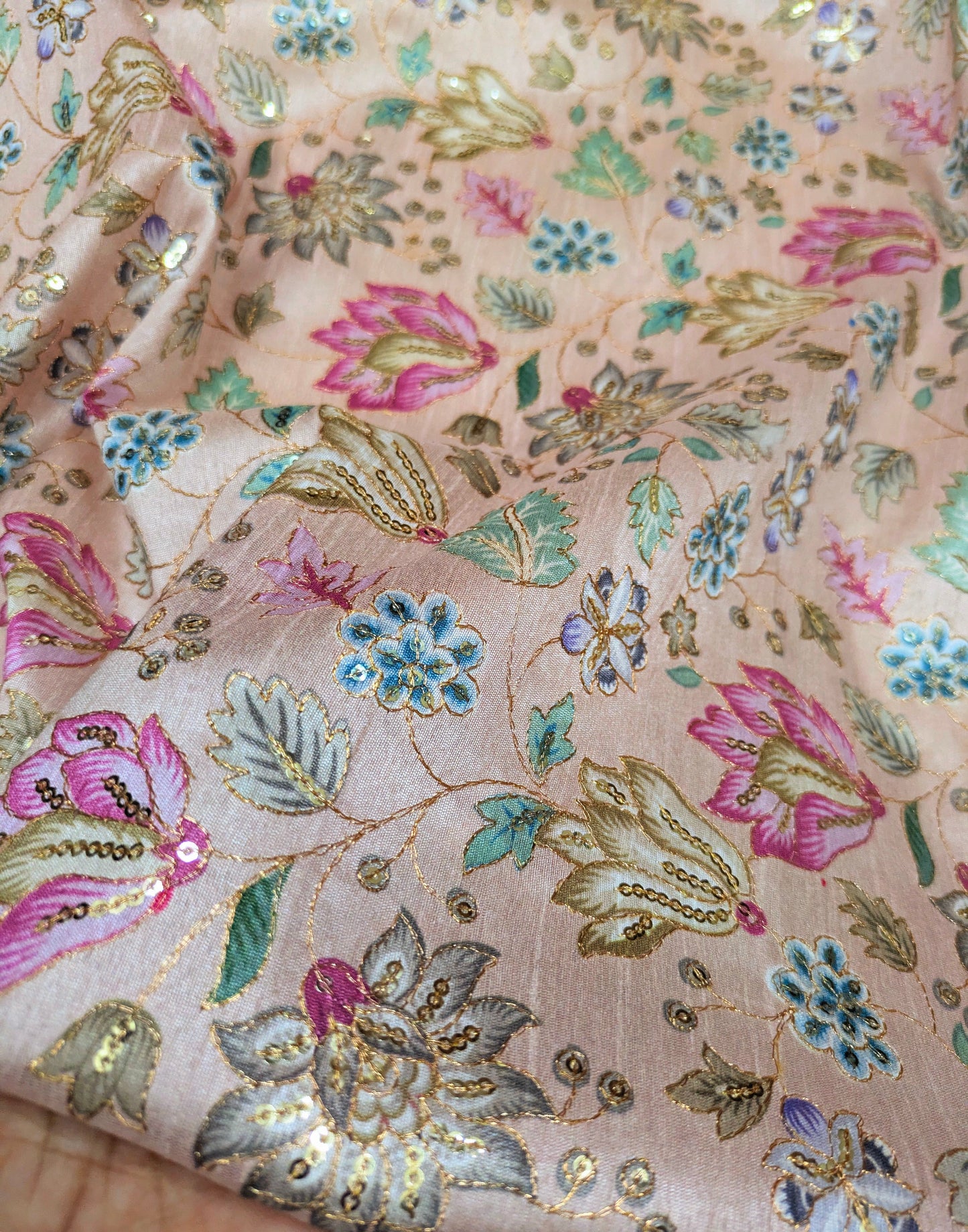 Embroidered fabric, Rose gold Wedding dress fabric, Thread embroidery, Royal fabric, Indian fabric, Handmade, Couture fashion, Bridesmaid dress - NFAF740