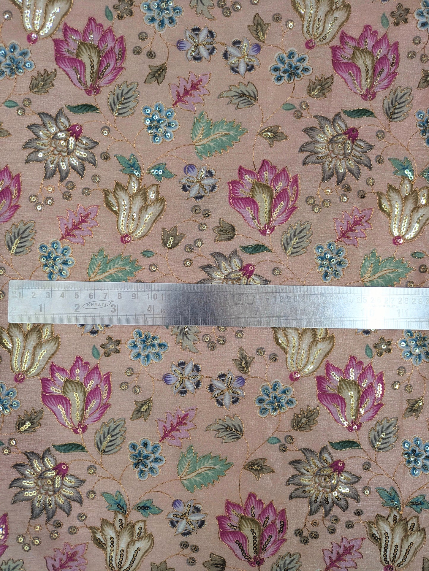 Embroidered fabric, Rose gold Wedding dress fabric, Thread embroidery, Royal fabric, Indian fabric, Handmade, Couture fashion, Bridesmaid dress - NFAF740