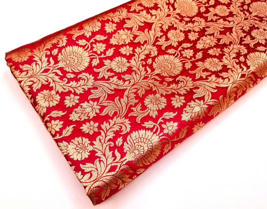 Brocade fabric Red Gold silk Brocade Jacquard Damask Wedding Bridal Indian Dress Banarasi Saree Drapery Brokat tissu fabric by the yard NFAF80