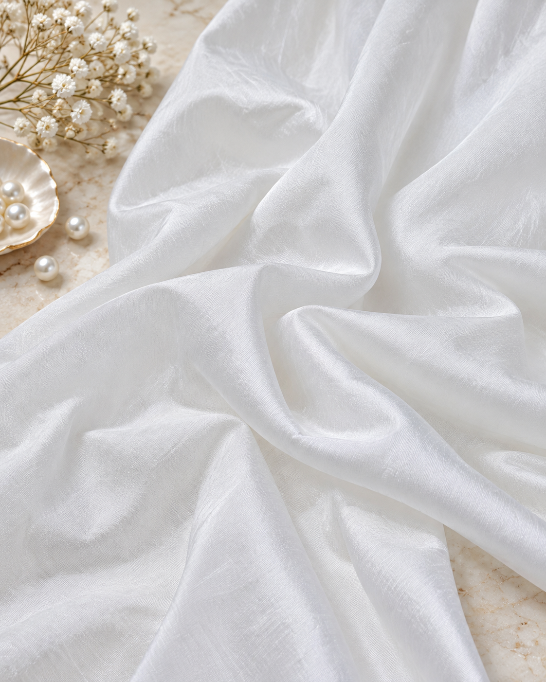 White Poly Raw Silk Faux Dupion 100% Polyester Upholstery Fabric Bridal Craft Dress Quilting Material TSF01