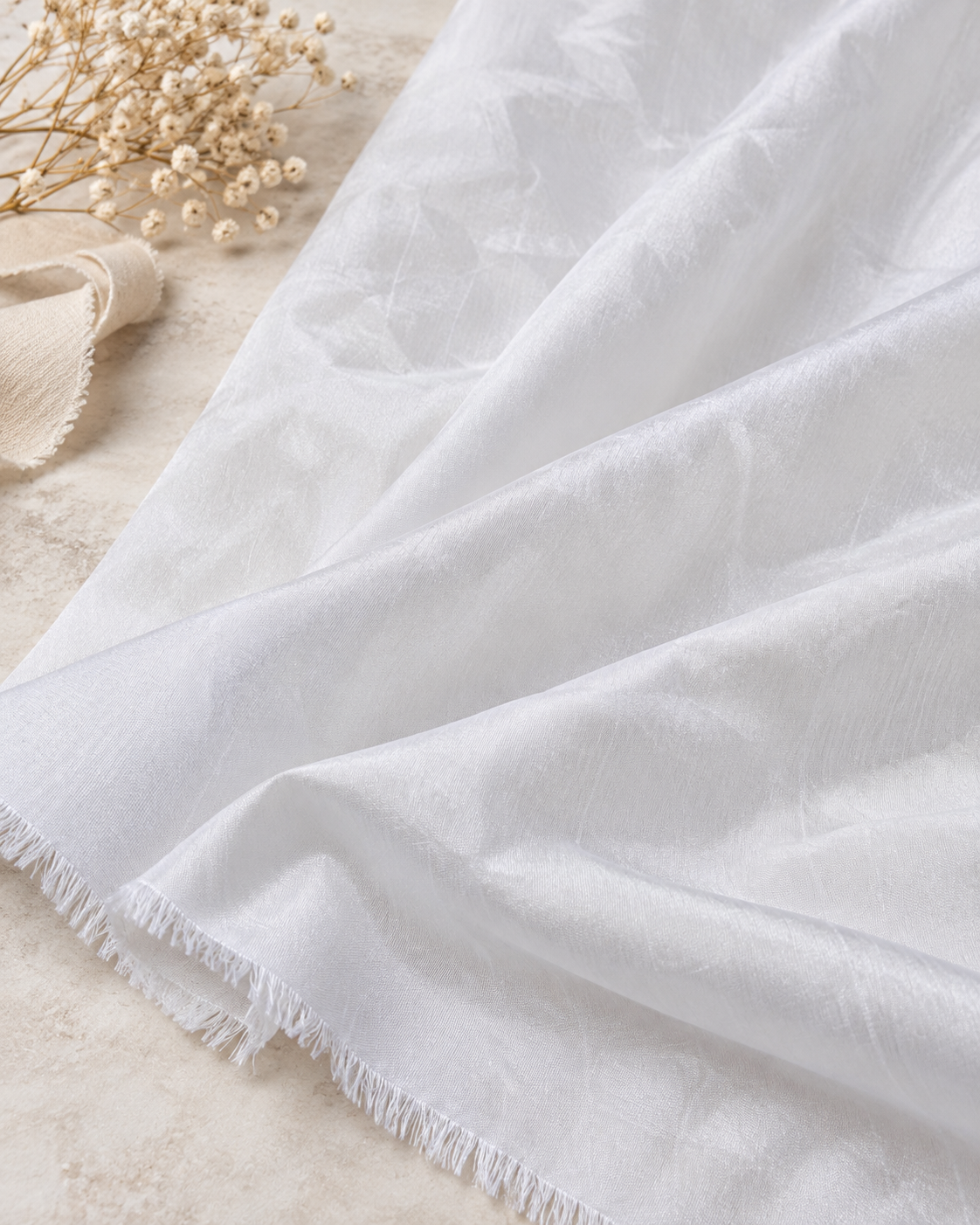 White Poly Raw Silk Faux Dupion 100% Polyester Upholstery Fabric Bridal Craft Dress Quilting Material TSF01