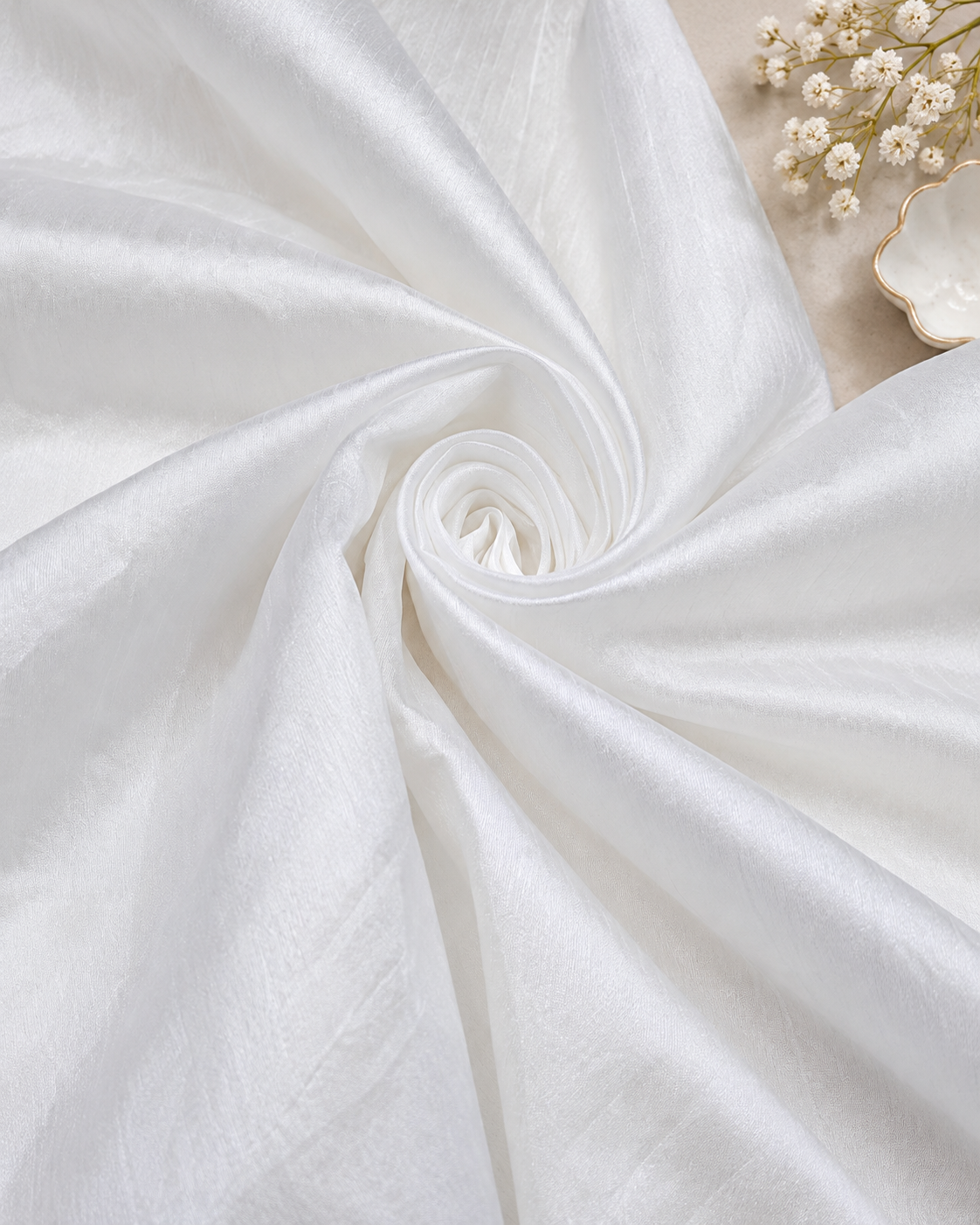 White Poly Raw Silk Faux Dupion 100% Polyester Upholstery Fabric Bridal Craft Dress Quilting Material TSF01