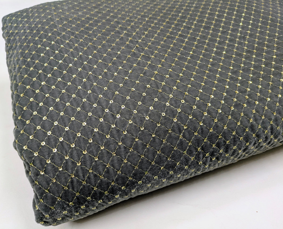 Gray & Gold embroidered velvet fabric, Stretch fabric, Haute couture, Embroidery design, Luxury fabric, Bridesmaid dress - VLTF02
