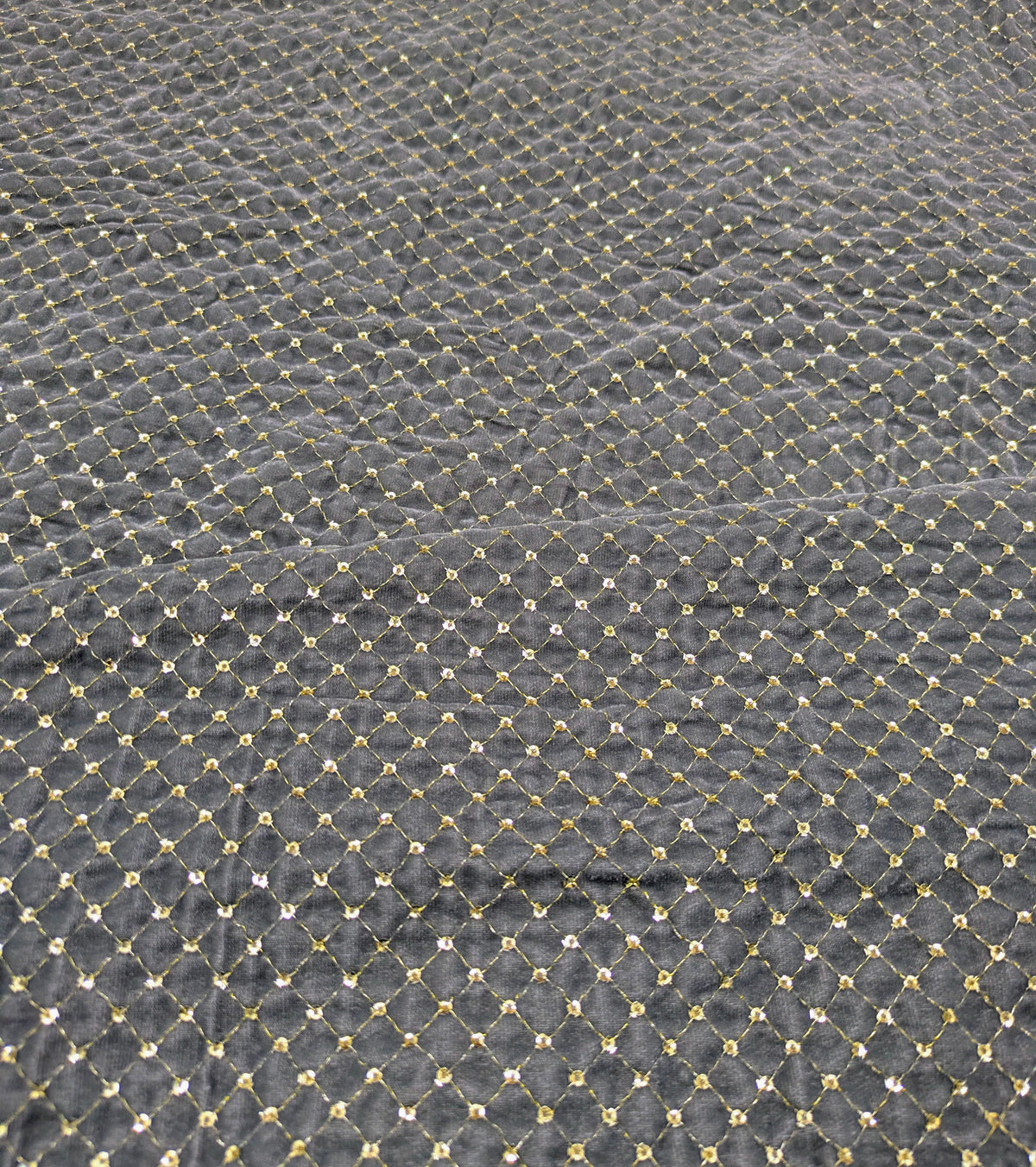 Gray & Gold embroidered velvet fabric, Stretch fabric, Haute couture, Embroidery design, Luxury fabric, Bridesmaid dress - VLTF02