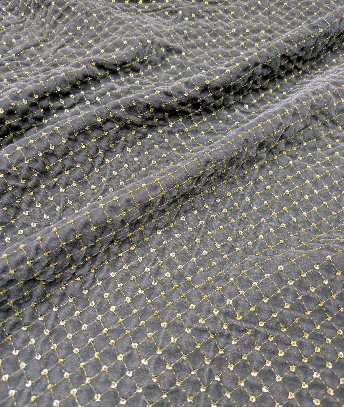 Gray & Gold embroidered velvet fabric, Stretch fabric, Haute couture, Embroidery design, Luxury fabric, Bridesmaid dress - VLTF02