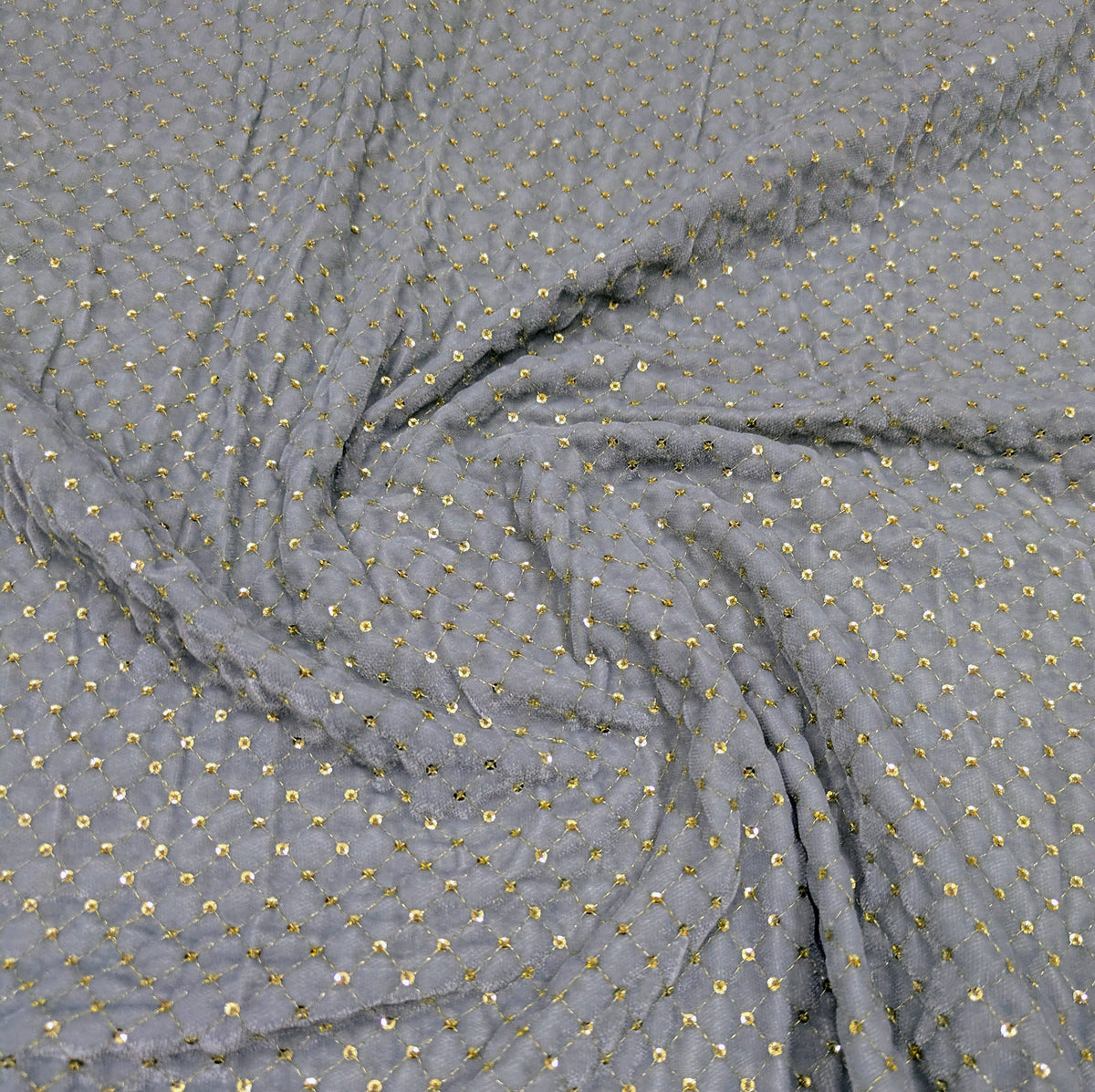 Gray & Gold embroidered velvet fabric, Stretch fabric, Haute couture, Embroidery design, Luxury fabric, Bridesmaid dress - VLTF23