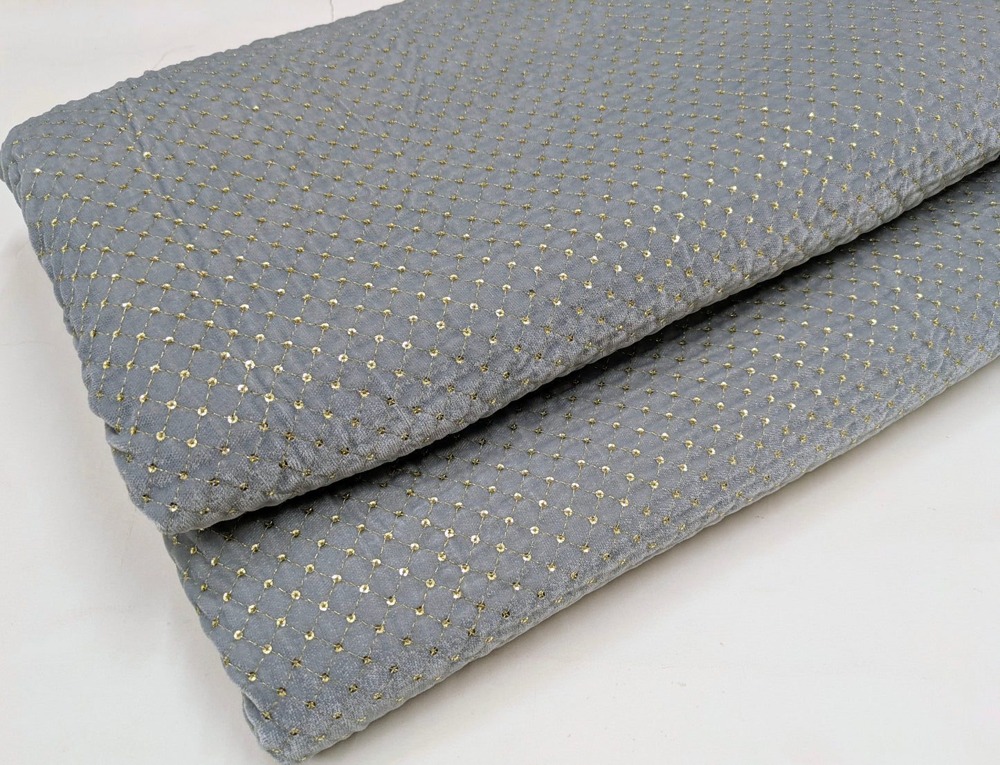 Gray & Gold embroidered velvet fabric, Stretch fabric, Haute couture, Embroidery design, Luxury fabric, Bridesmaid dress - VLTF23