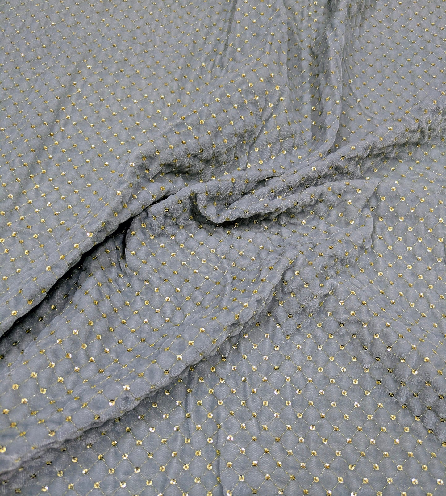 Gray & Gold embroidered velvet fabric, Stretch fabric, Haute couture, Embroidery design, Luxury fabric, Bridesmaid dress - VLTF23