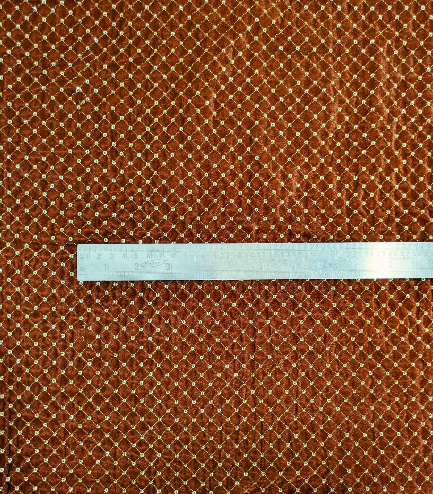Rust & Gold embroidered velvet fabric, Stretch fabric, Haute couture, Embroidery design, Luxury fabric, Bridesmaid dress - VLTF24