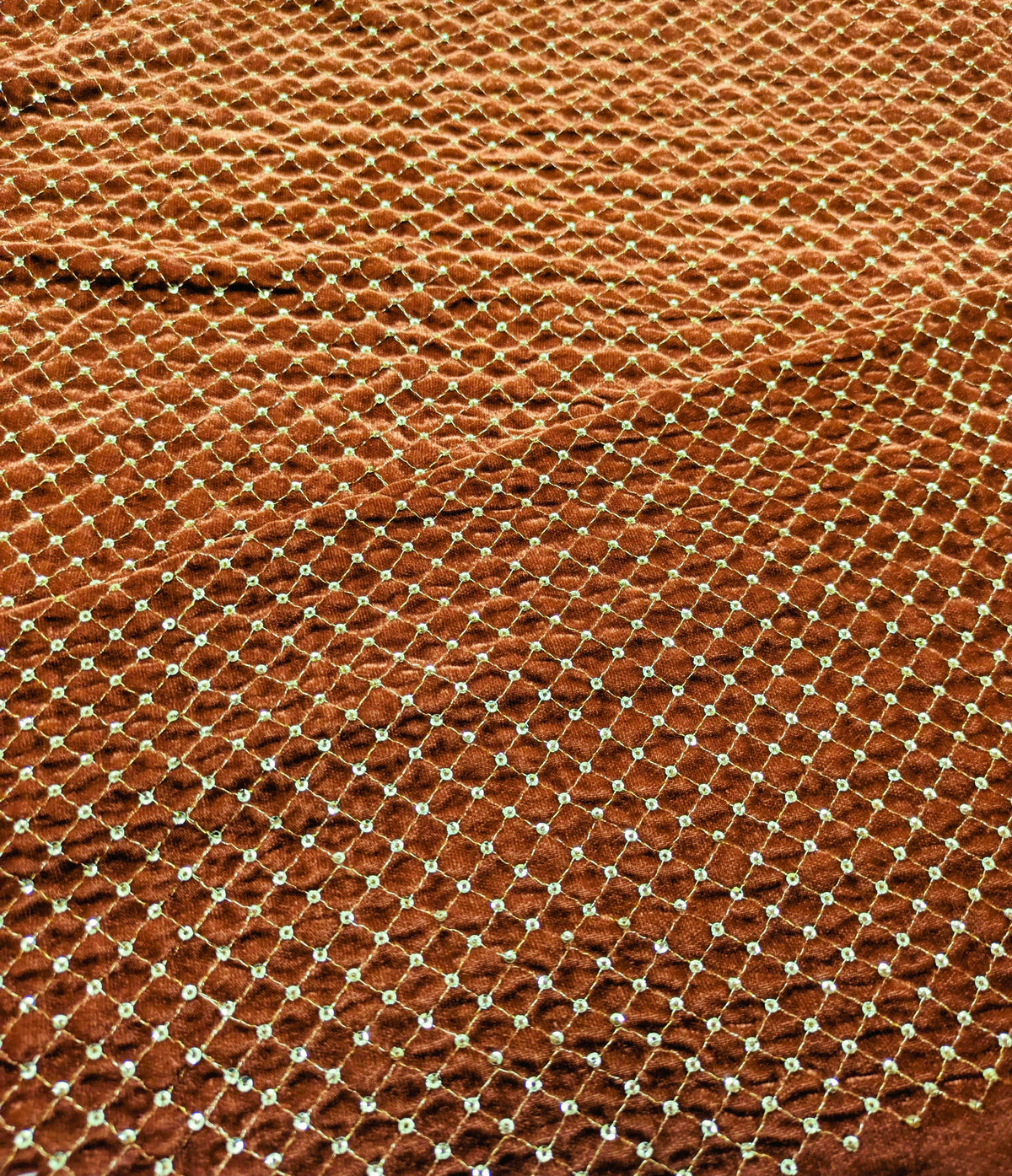 Rust & Gold embroidered velvet fabric, Stretch fabric, Haute couture, Embroidery design, Luxury fabric, Bridesmaid dress - VLTF24