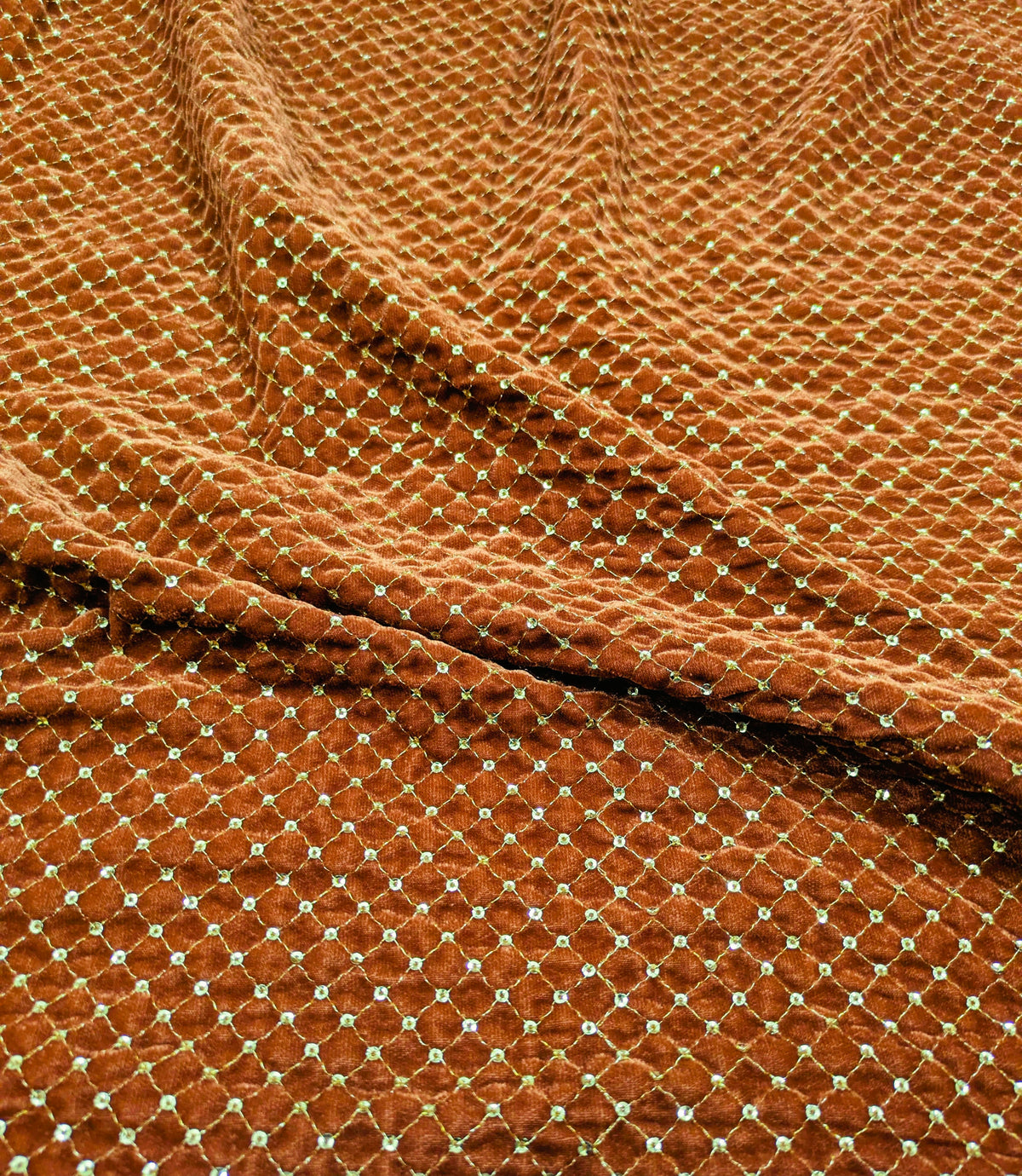 Rust & Gold embroidered velvet fabric, Stretch fabric, Haute couture, Embroidery design, Luxury fabric, Bridesmaid dress - VLTF24