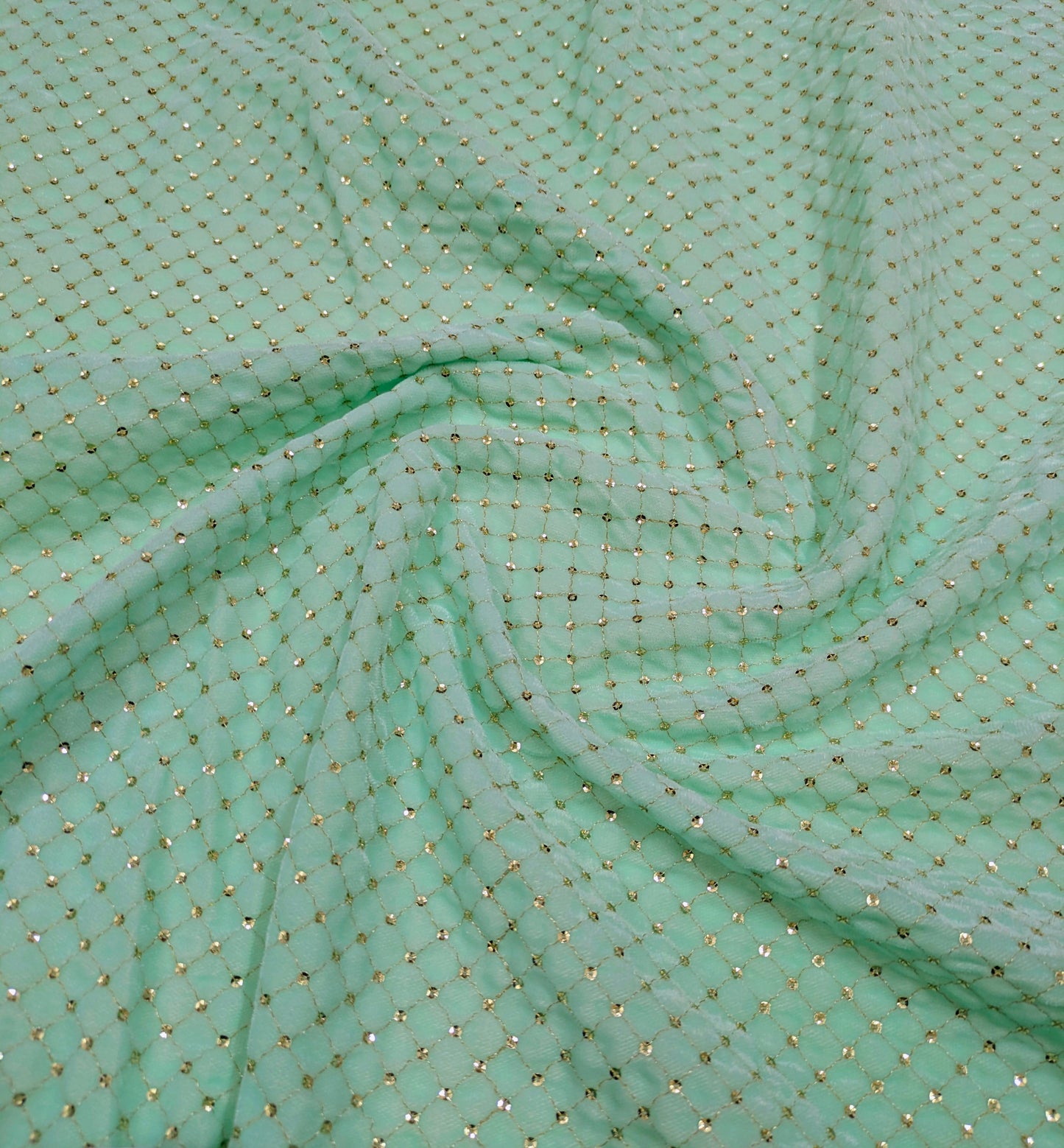 Mint green embroidered velvet fabric, Stretch fabric, Haute couture, Embroidery design, Luxury fabric, Bridesmaid dress - VLTF906