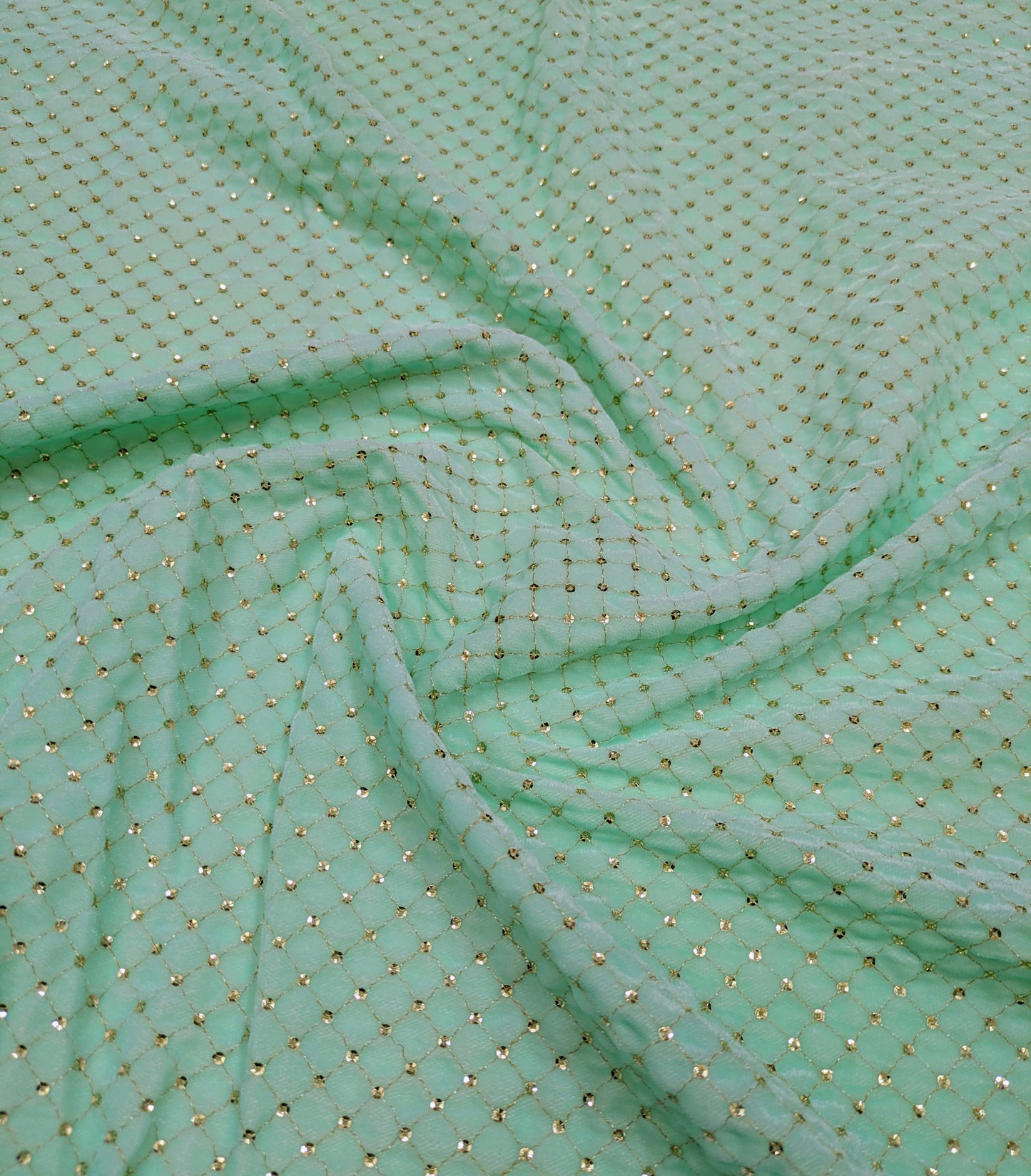 Mint green embroidered velvet fabric, Stretch fabric, Haute couture, Embroidery design, Luxury fabric, Bridesmaid dress - VLTF906