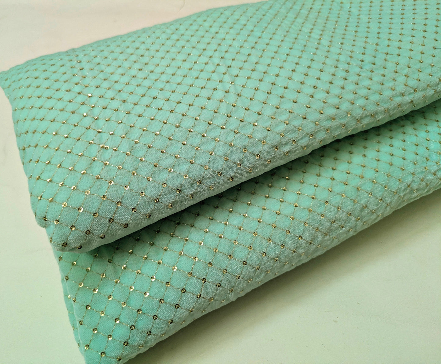 Mint green embroidered velvet fabric, Stretch fabric, Haute couture, Embroidery design, Luxury fabric, Bridesmaid dress - VLTF906