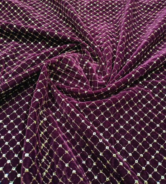 Embroidered velvet fabric, Wine stretch fabric, Haute couture, Embroidery design, Luxury fabric, Bridesmaid dress - VLTF909