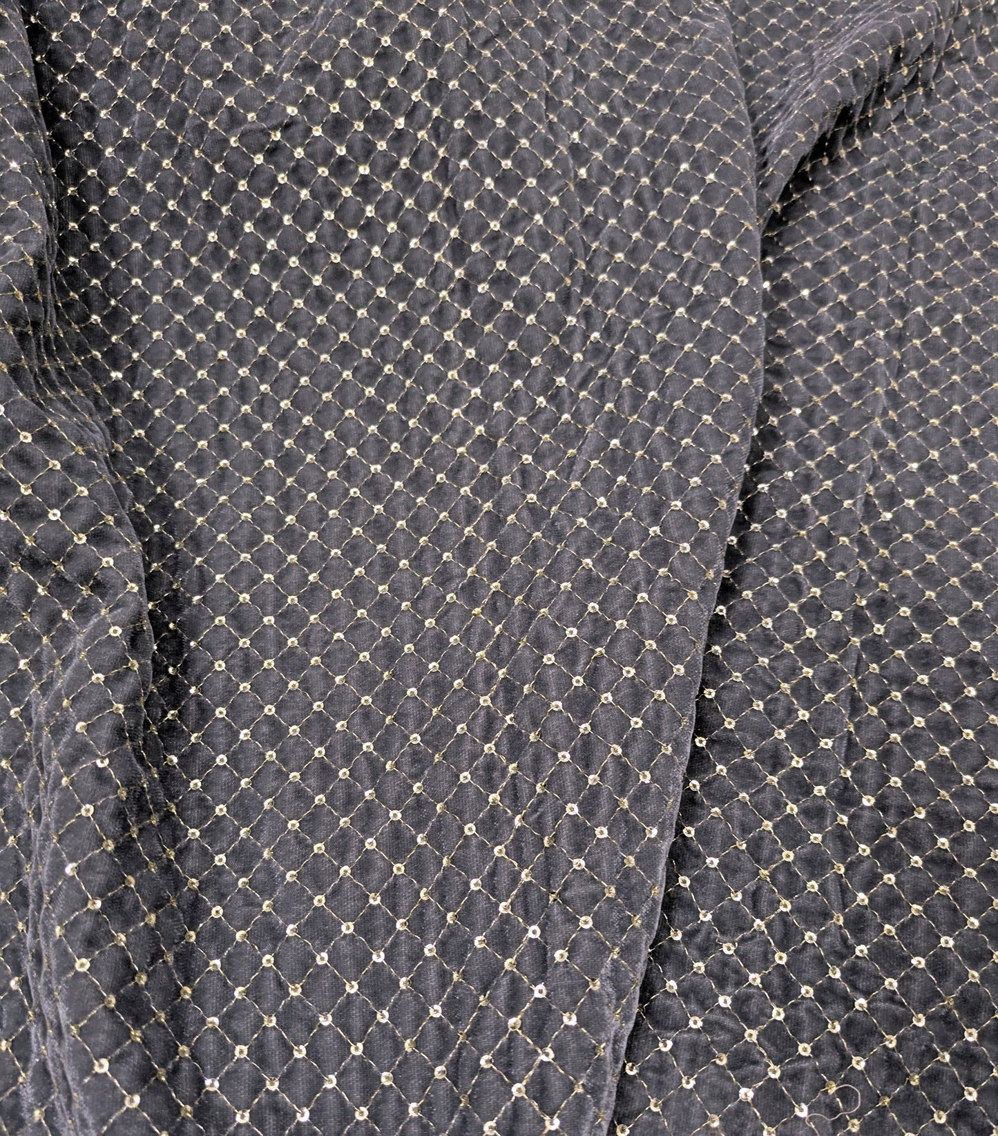 Gray & Gold embroidered velvet fabric, Stretch fabric, Haute couture, Embroidery design, Luxury fabric, Bridesmaid dress - VLTF02
