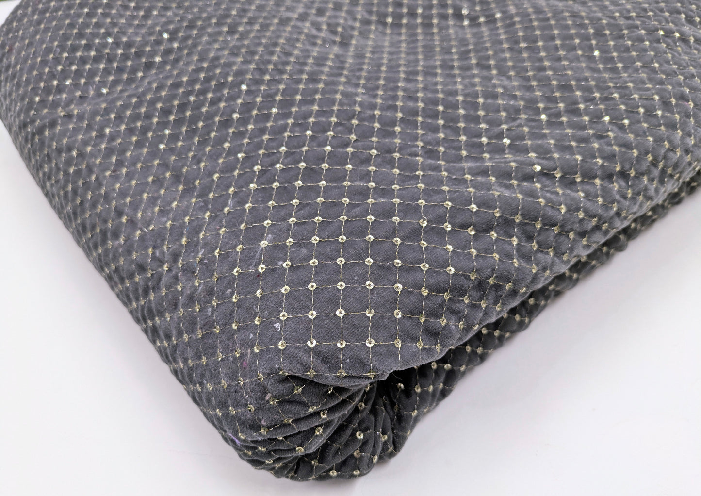 Gray & Gold embroidered velvet fabric, Stretch fabric, Haute couture, Embroidery design, Luxury fabric, Bridesmaid dress - VLTF02