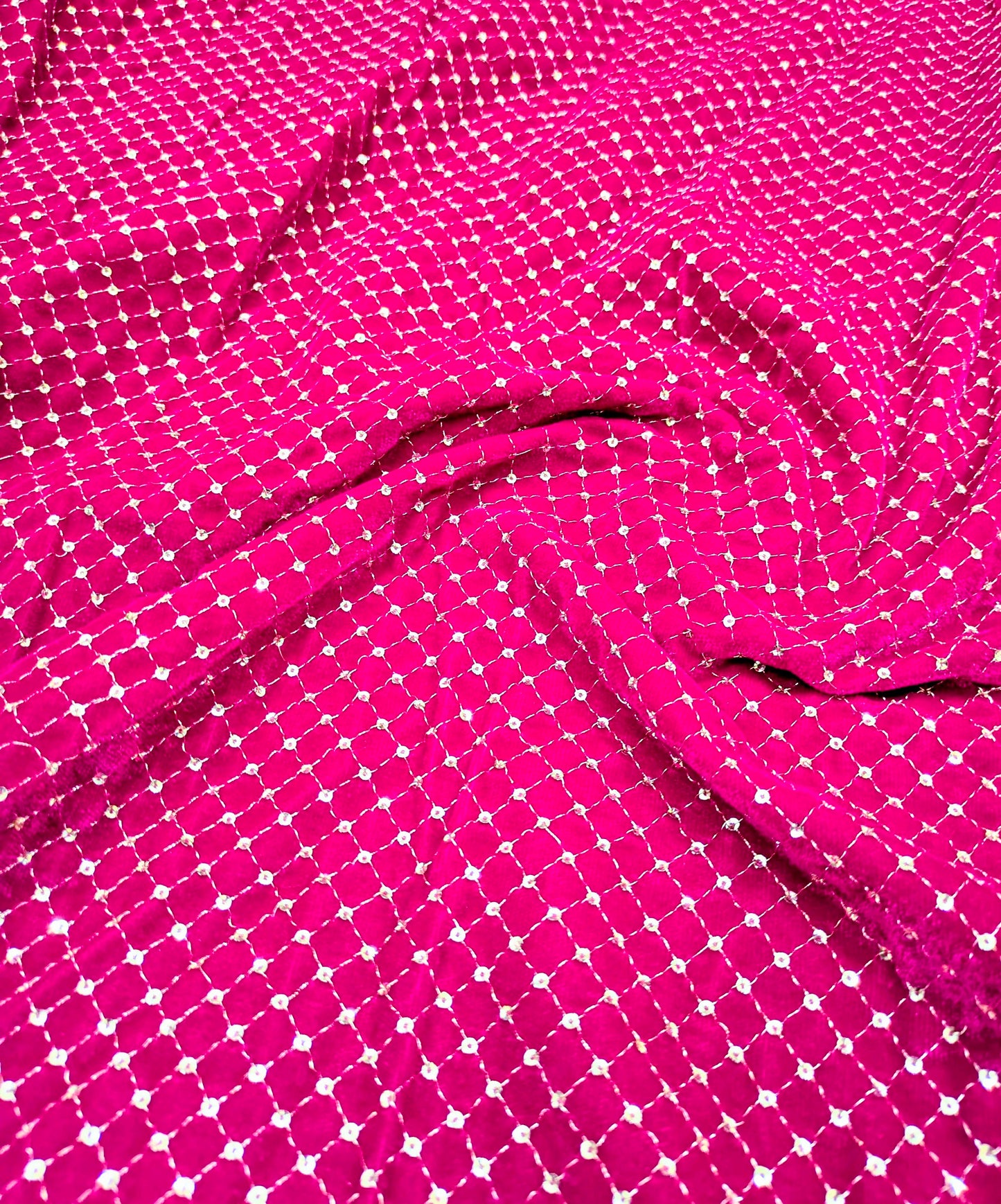 Magenta Pink embroidered velvet fabric, Embroidered Stretch fabric, Haute couture, Embroidery design, Luxury fabric, Bridesmaid dress - VLTF908 (Copy)