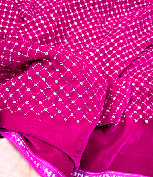 Magenta Pink embroidered velvet fabric, Embroidered Stretch fabric, Haute couture, Embroidery design, Luxury fabric, Bridesmaid dress - VLTF908 (Copy)