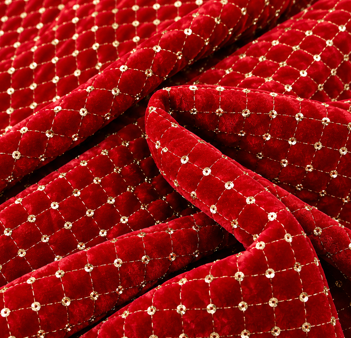 Embroidered Velvet fabric Red Gold Embroidery stretchable fabric Party Dress Haute couture Luxury Bridal dress Fabric