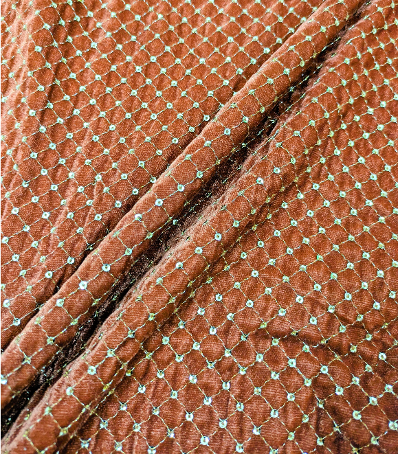 Rust & Gold embroidered velvet fabric, Stretch fabric, Haute couture, Embroidery design, Luxury fabric, Bridesmaid dress - VLTF24