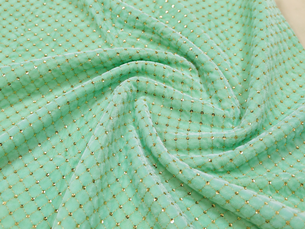 Mint green embroidered velvet fabric, Stretch fabric, Haute couture, Embroidery design, Luxury fabric, Bridesmaid dress - VLTF906