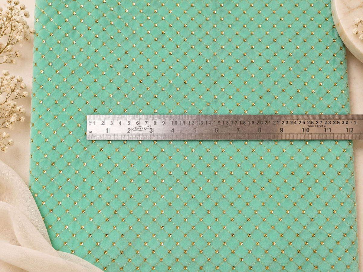 Mint green embroidered velvet fabric, Stretch fabric, Haute couture, Embroidery design, Luxury fabric, Bridesmaid dress - VLTF906