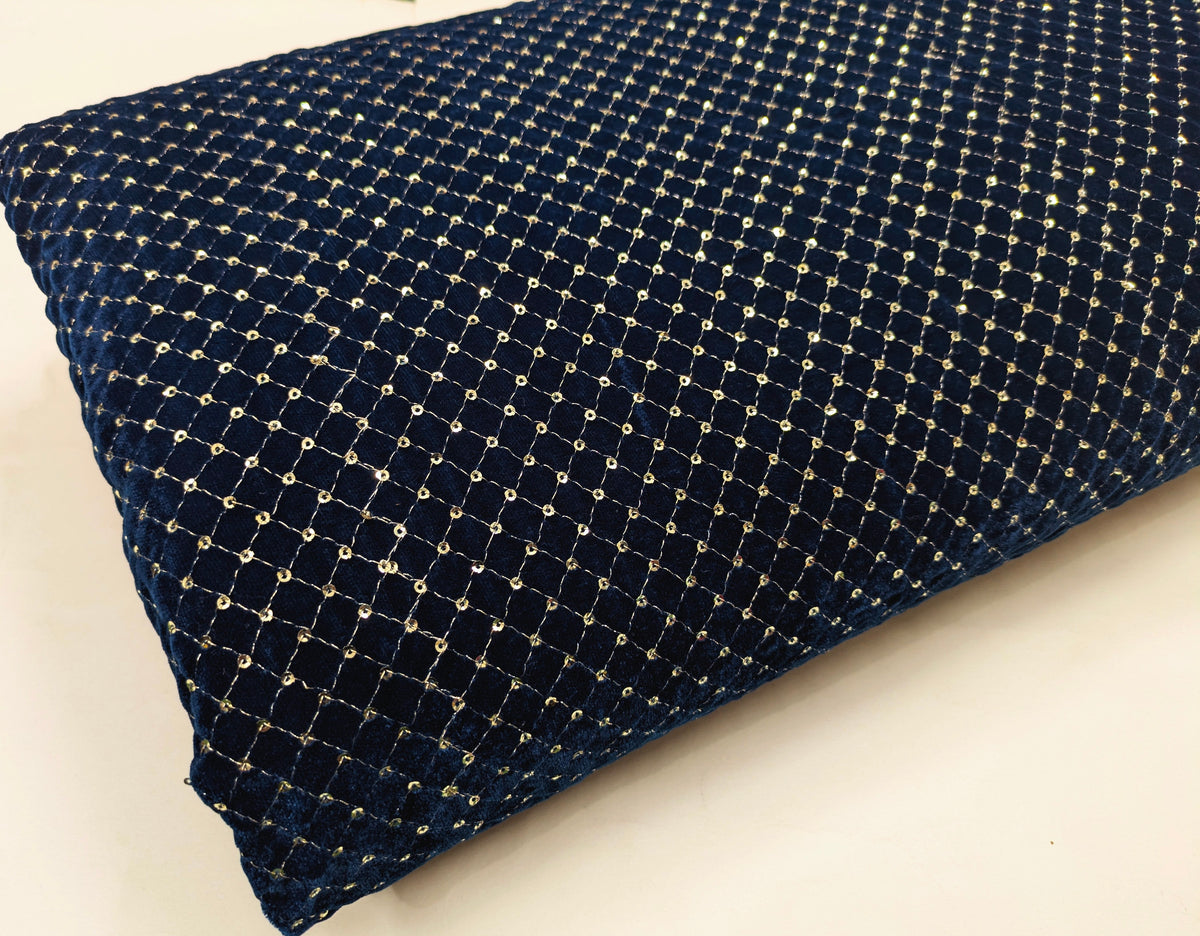 Embroidered velvet fabric Navy blue stretchable fabric Gold Embroidery Brocade Luxury fabric Bridal dress party wear fabric by the yard