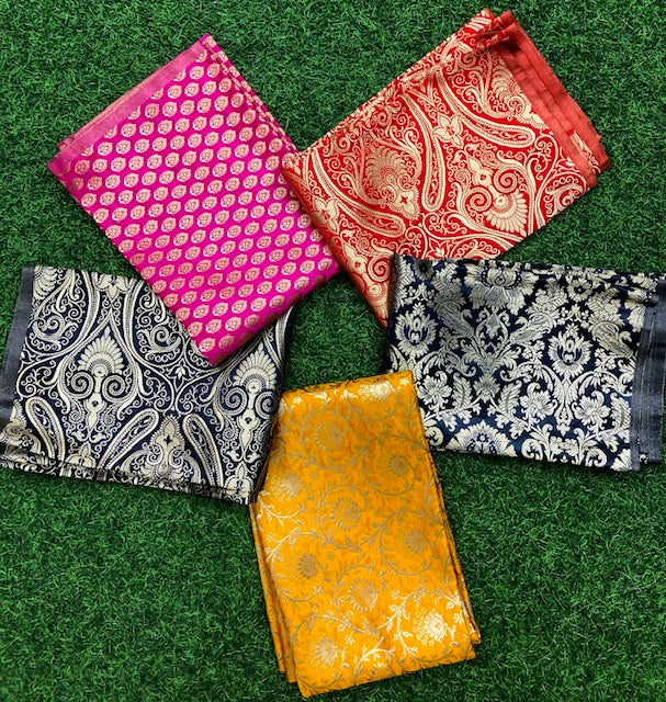 5 pcs Bundle Brocade Fabrics, assorted brocade fabric bundle, Banarasi fabric - NF01