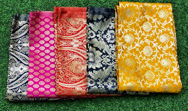 5 pcs Bundle Brocade Fabrics, assorted brocade fabric bundle, Banarasi fabric - NF01