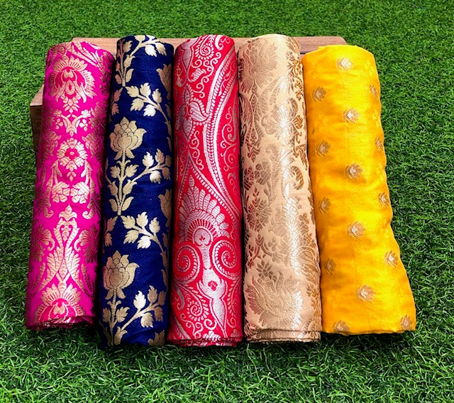 5 pcs Bundle Brocade Fabrics, assorted brocade fabric bundle, Banarasi fabric - NF02