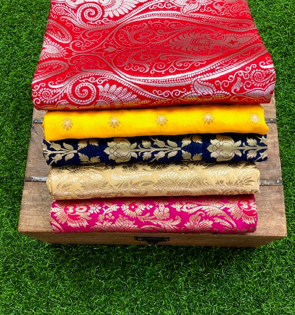 5 pcs Bundle Brocade Fabrics, assorted brocade fabric bundle, Banarasi fabric - NF02