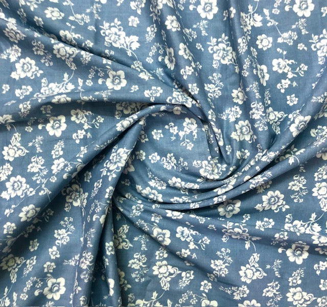 Indian Cotton printed fabric in Grayish Blue Color, Multiple lengths will come in the continuous piece - COTF36