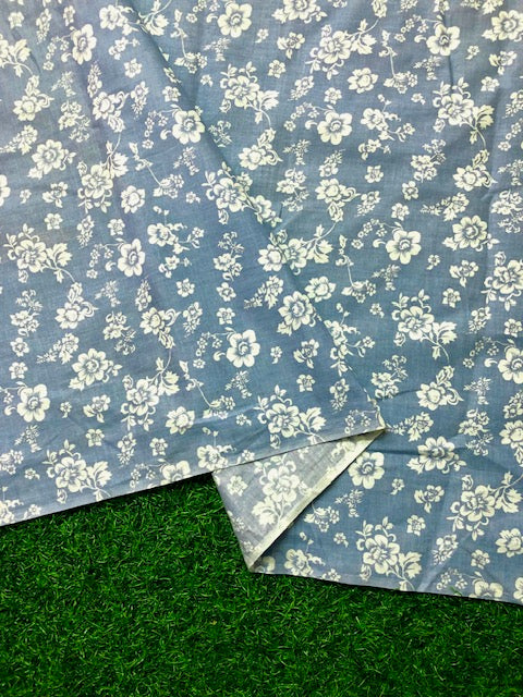 Indian Cotton printed fabric in Grayish Blue Color, Multiple lengths will come in the continuous piece - COTF36