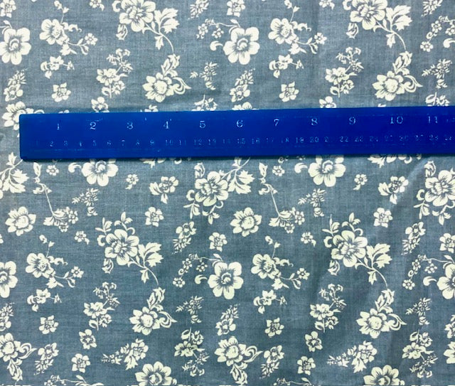 Indian Cotton printed fabric in Grayish Blue Color, Multiple lengths will come in the continuous piece - COTF36