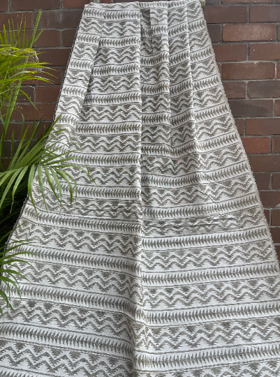 Pure Cotton Gray Ikat weave fabric in Gray Color, Multiple lengths will come in the continuous piece - COTF817