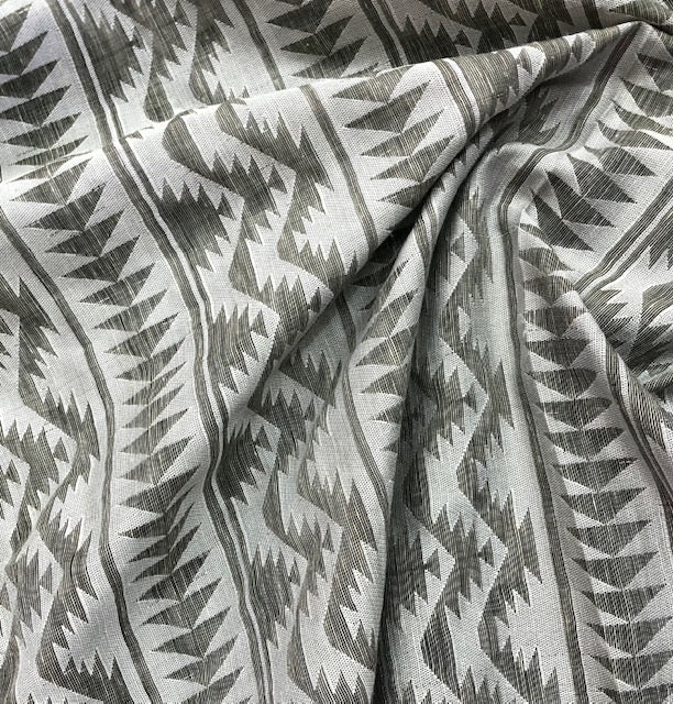 Pure Cotton Gray Ikat weave fabric in Gray Color, Multiple lengths will come in the continuous piece - COTF817