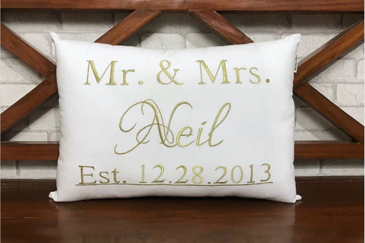 Mr and Mrs Couple Name and Date Pillow, Wedding Gift, Anniversary Gift, Birthday Gift, Newlywed Engagement Gift, Bridal Shower Gift.